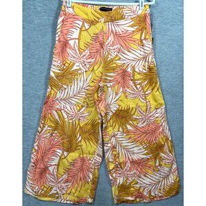 Tahari Womens Pants L Tropical Leaf‎ Print 100% Linen Wide Leg Crop